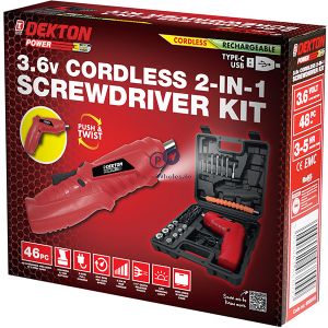 Dekton Power 3.6v Cordless 2-in-1 Screwdriver Kit 46pc