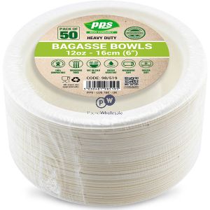 Pps 16cm Biodegradable Bagasse Food Bowl 12oz 50 Pack