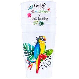 Bello Plastic Aloha Summer Party Cup 300ml 4 Pack Assorted