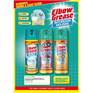 Elbow Grease Lemon Zest, Hawaiian Fresh & Berry Blast Bathroom Mousse Spray 400ml Mixed Case