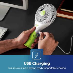 Geepas Green 3-speed Rechargeable Handheld Electric Fan