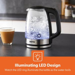 Geepas Black Rapid Boil Illuminating Glass Kettle 1.7l