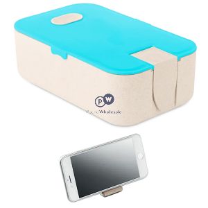 Wheat Straw Pp Blue & Beige Lunch Box With Phone Stand