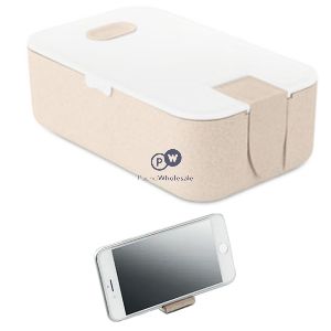 Wheat Straw Pp White & Beige Lunch Box With Phone Stand