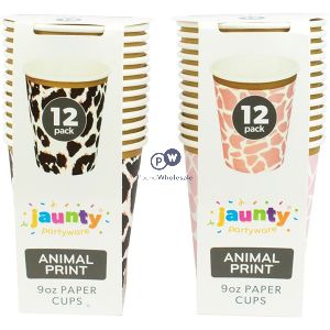 Jaunty 9oz Leopard Print Paper Cups 12pc Cdu Assorted Colours