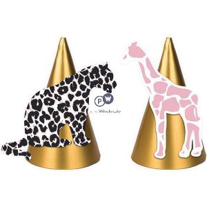 Jaunty 6" Metallic Gold Wild Animal Leopard & Giraffe Party Hats 4 Pack Assorted