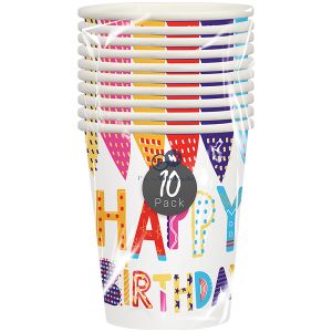 Pop Happy Birthday Disposable Paper Cups 10 Pack