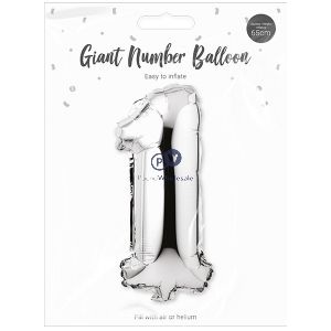Pop Silver Foil Number Balloon 65cm Assorted