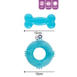 Smart Choice Strong Rubber Ring & Bone Dog Toy 2pc Assorted Colours