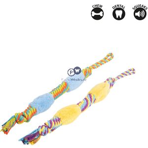 Smart Choice Large Squeaky Rope & Fur Dog Tug Toy 73cm Assorted Colours