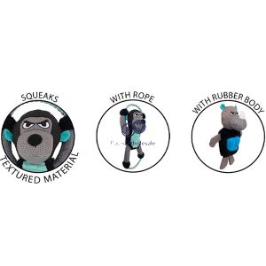 Smart Choice Tough Squeaky Plush Rhino & Gorilla Dog Toy 40cm Assorted