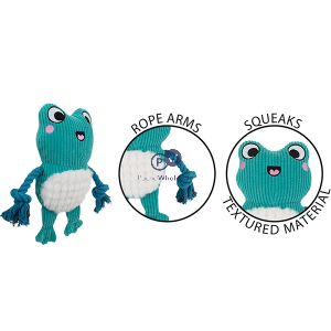Smart Choice Squeaky Plush & Rope Frog Puppy Toy 22cm Assorted Colours