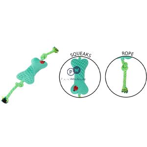 Smart Choice Squeaky Latex & Rope Bone Dog Toy 44cm Assorted