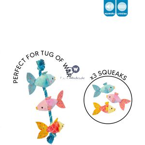 Smart Choice Squeaky Plush Fish On Rope Tug & Pull Dog Toy 39cm Assorted Colours