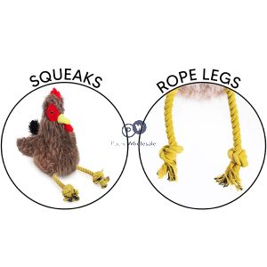 Smart Choice Squeaky Plush & Rope Chicken Dog Toy 38cm Assorted Colours