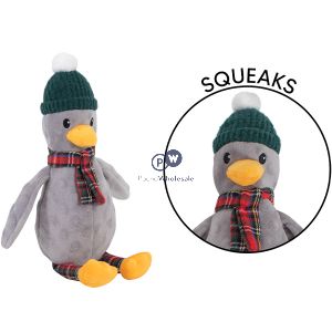 Smart Choice Squeaky Plush Tartan Bottle Hat Duck Dog Toy 38cm
