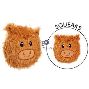Smart Choice Squeaky Plush Frisbee Highland Cow Dog Toy 20cm Assorted Colours