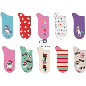 Farley Mill Girls Printed Novelty Christmas Lurex Socks 5 Pack Assorted