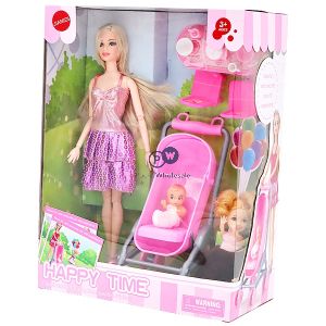 Fashion Mum Doll With Pram & Baby Play Set Side View