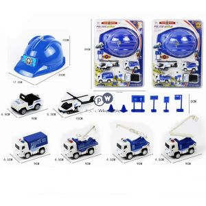 Police Helmet With Four Pull-back Vehicles Sizes