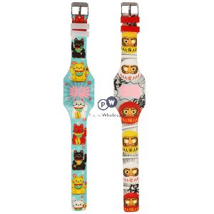 Maneki Neko Lucky Cat & Japanese Daruma Silicone Led Digital Watch Assorted Cdu