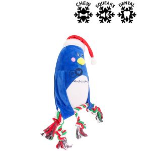 Smart Choice Christmas Squeaky Rope & Plush Penguin Dog Toy 43cm