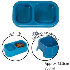 World Of Pets Plastic Double Pet Bowl 250ml Assorted Colours