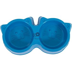 World Of Pets Plastic Double Cat Face Pet Bowl 200ml Assorted Colours