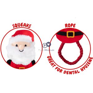 Smart Choice Christmas Squeaky Plush Rope Festive Character Dog Toy 30cm Assorted