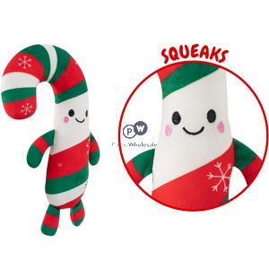 Smart Choice Christmas Squeaky Plush Candy Cane Dog Toy 25cm Assorted Colours