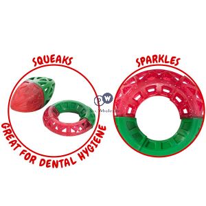 Smart Choice Christmas Squeaky Festive Rubber Ring & Rugby Ball Dog Toy Assorted