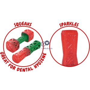 Smart Choice Christmas Rubber Sparkly Festive Dumbbell & Baton Dog Toy 19cm Assorted