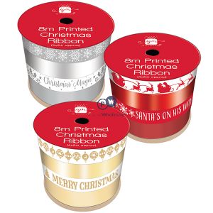 Giftmaker Christmas Mixed Printed Ribbon 2m 4 Pack Assorted